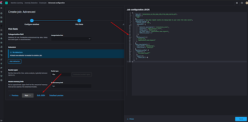 In the Edit JSON tab, paste the JSON configuration of the downloaded ML Job
