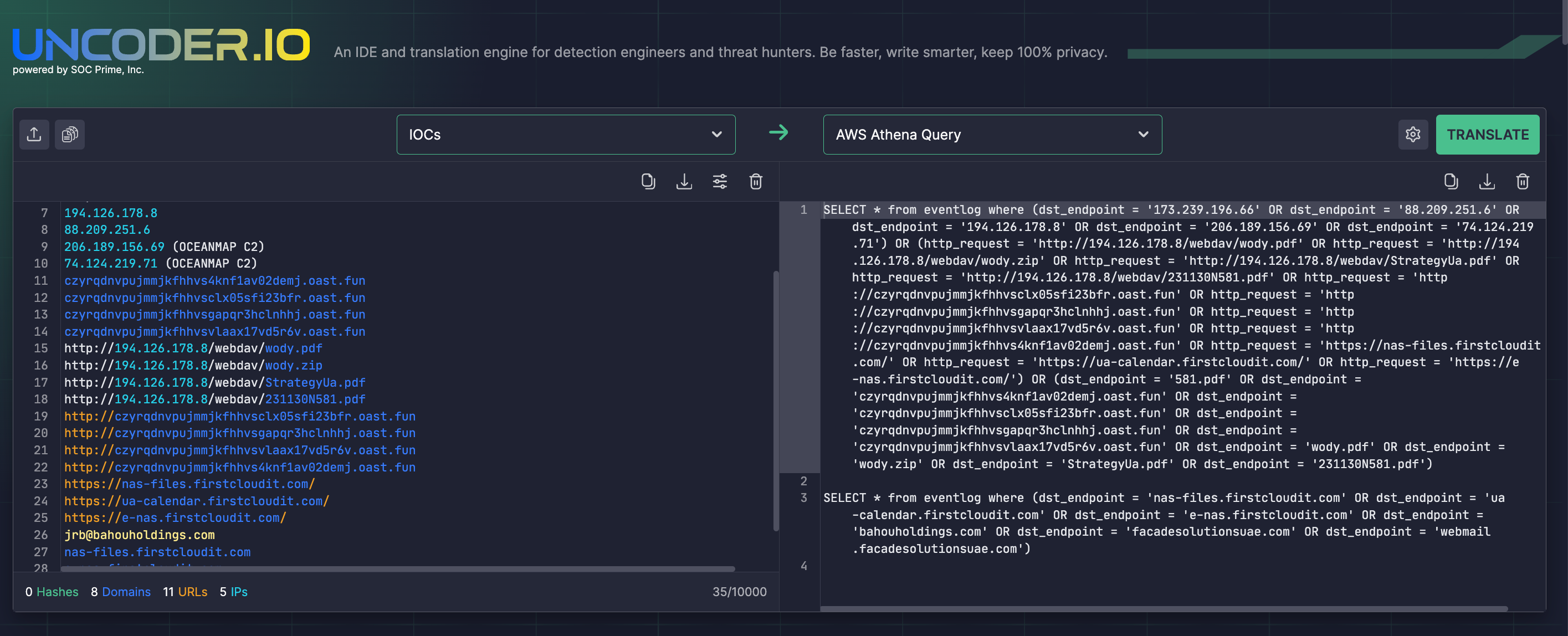 Rely on Uncoder IO to instantly hunt for IOCs from the CERT-UA#8399 research