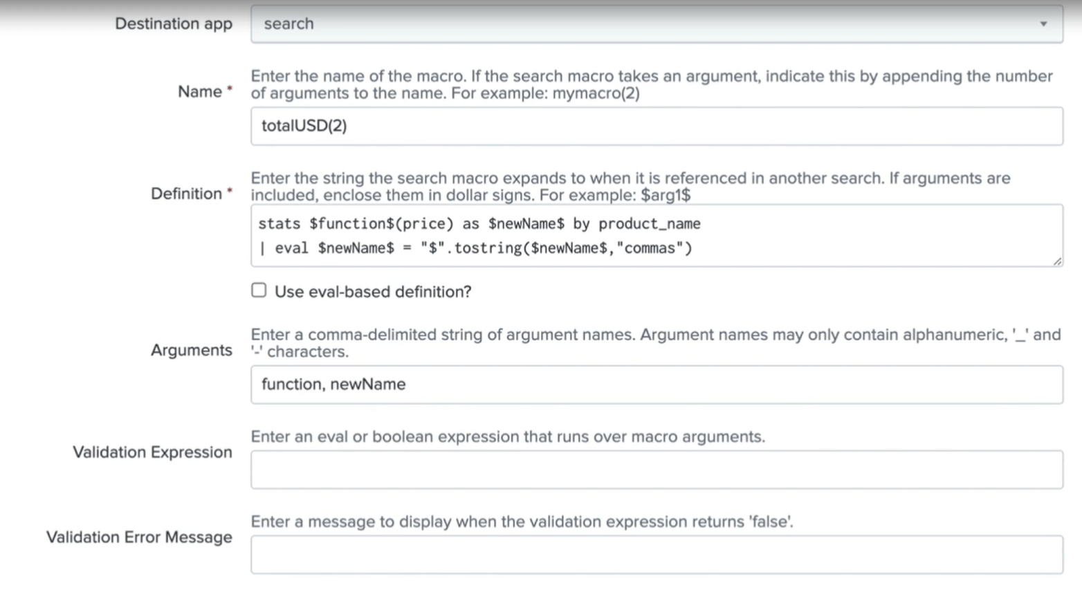 Example how to create a new macro for code reuse in Splunk