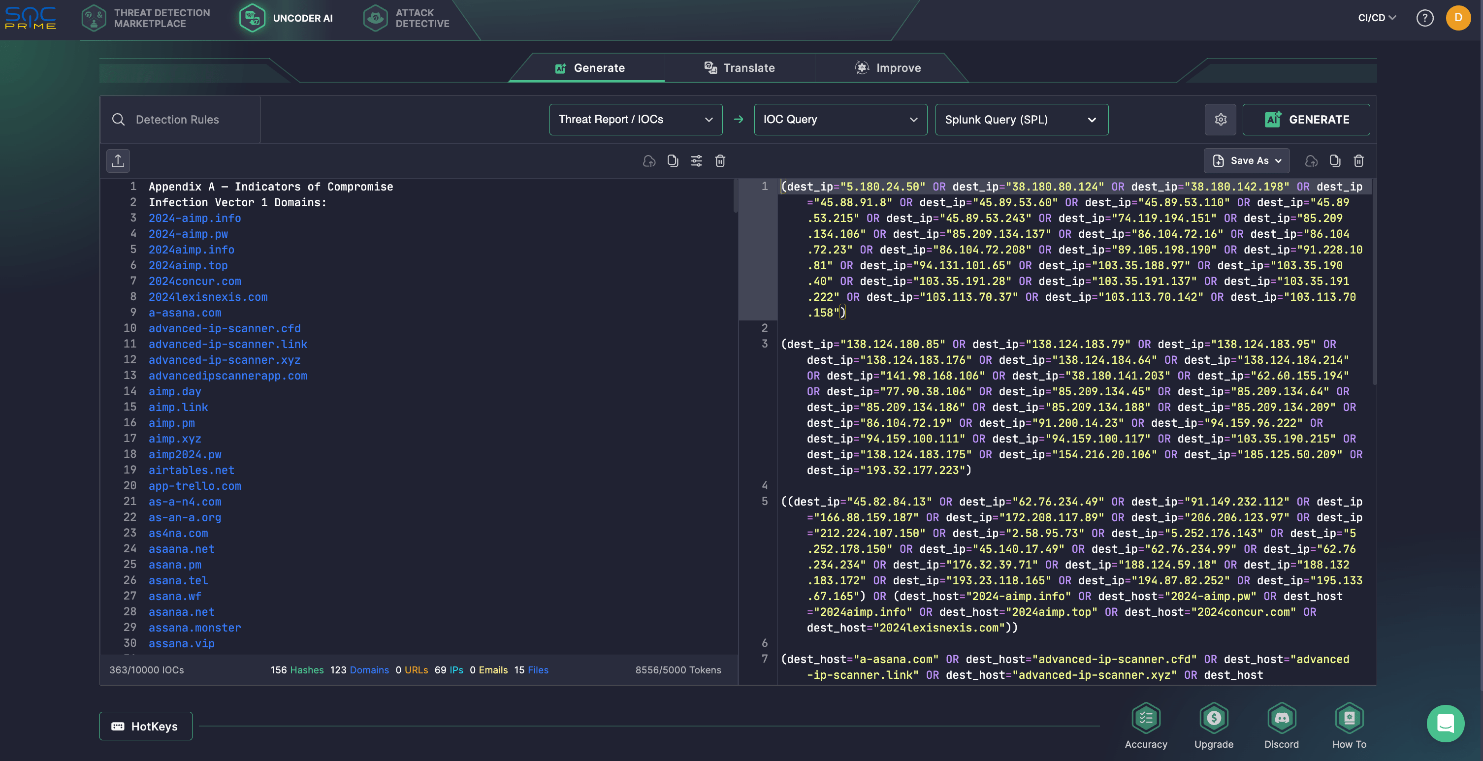 Use Uncoder AI to hunt for GrazAlpha attacks using custom queries converted from IOCs in the Insikt Group report.
