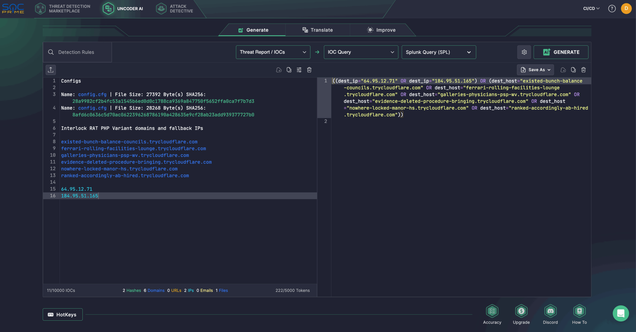 Use Uncoder AI to search for IOCs related to the new Interlock RAT variant, instantly convertible into custom hunting queries. 