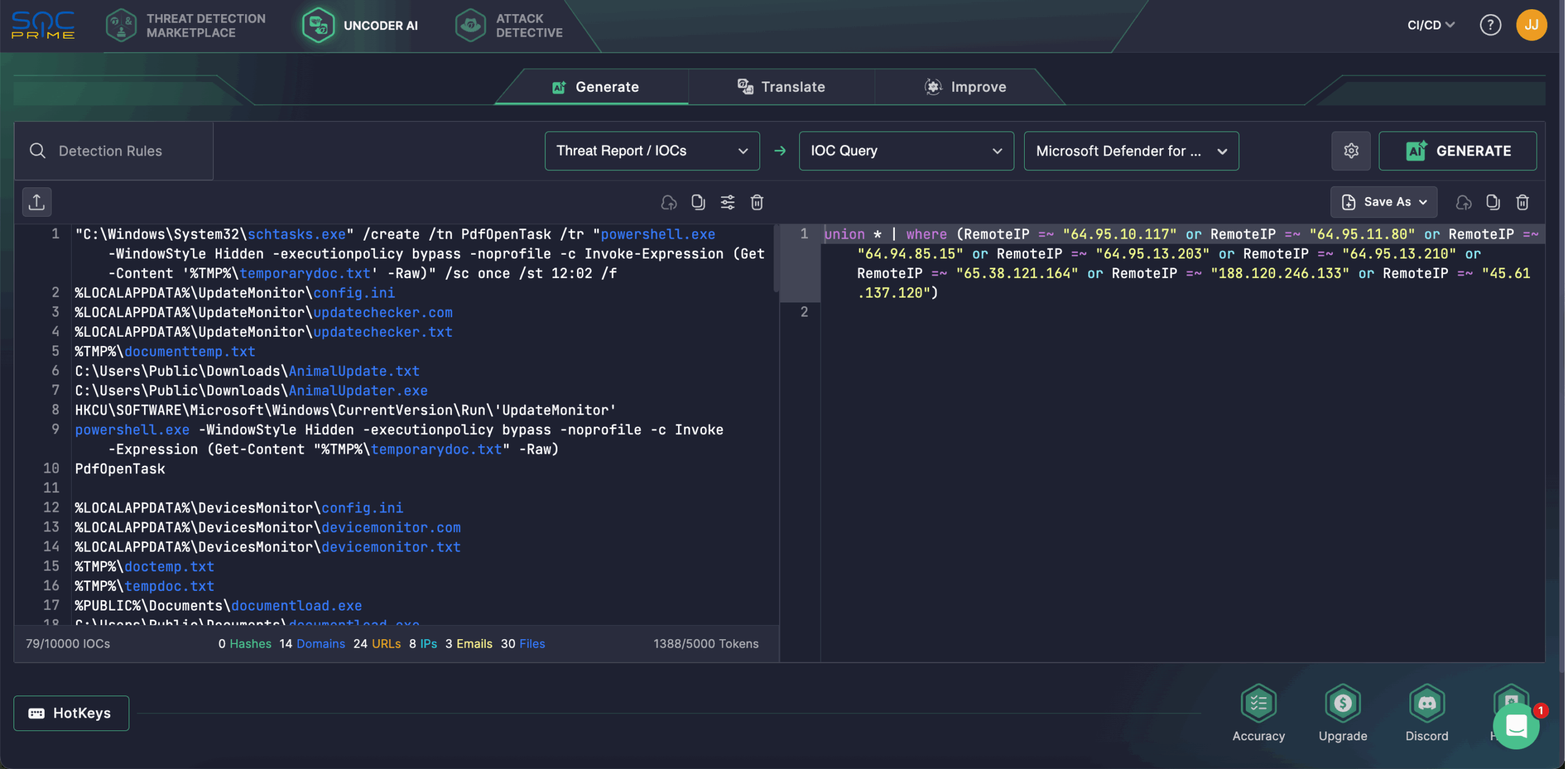 Rely on Uncoder AI to seamlessly convert IOCs from CERT-UA's threat report into custom hunting queries related to UAC-0099 attacks against Ukraine.
