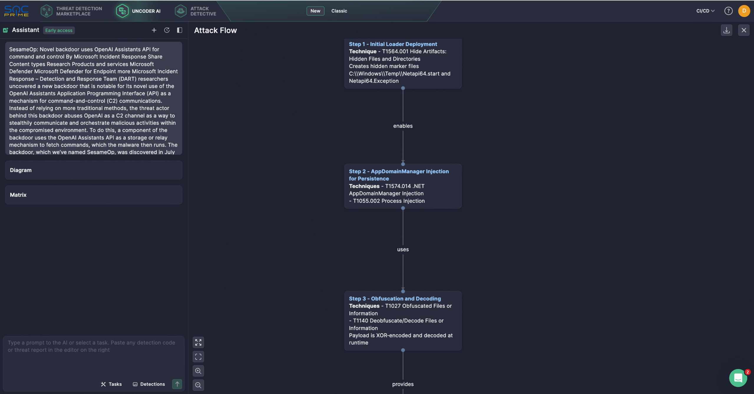Use Uncoder AI to visualize the SesameOp attack flow based on the Microsoft's recent research.